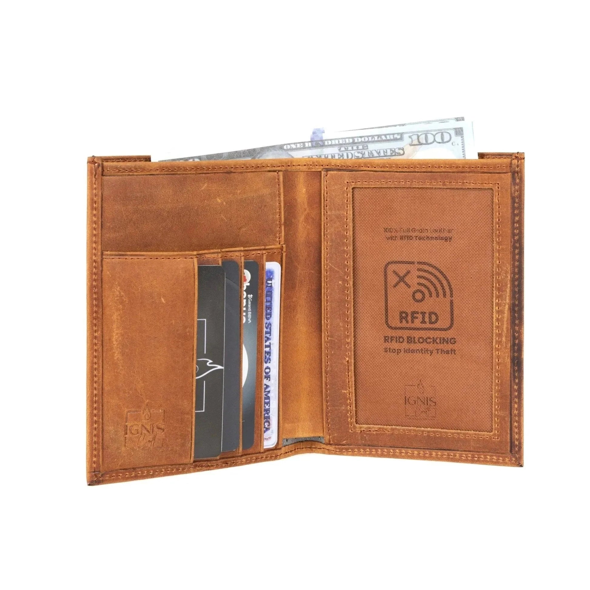 Leather Passport Wallet | Voyager Amber - Ignis Craft